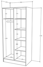 Dulap haaus Remi, 2 Usi, cu polite, Stejar Wotan, 80 x 51 x 170 cm