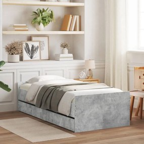 vidaXL Cadru de pat cu sertare, gri beton, 90x200 cm