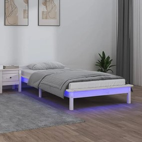 820592 vidaXL Cadru de pat cu LED, alb, 90x200 cm, lemn masiv