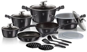RESIGILAT - Set oale si tigai marmorate cu capace, ustensile, antiaderente, 18 piese Berlinger Haus Carbon Pro BH 6887