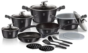 RESIGILAT - Set oale si tigai marmorate cu capace, ustensile, antiaderente, 18 piese Berlinger Haus Carbon Pro BH 6887