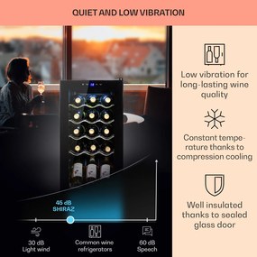 Klarstein Shiraz 15 Slim Uno, frigider pentru vin, 44 l, tactil, 135 W, 5 - 18 °C, negru