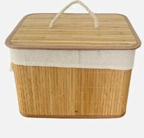 Coș de depozitare cu capac din bambus, elegant și practic, cu interior textil