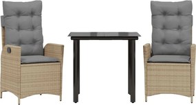 vidaXL Set mobilier de grădină cu perne, 3 piese, bej, poliratan