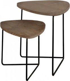 Set 2 măsuțe de cafea din lemn de pin și metal, natur și negru, cu blat triunghiular rotunjit, finisaj antichizat, 50 x 49 x 39 cm, „Fratelli”