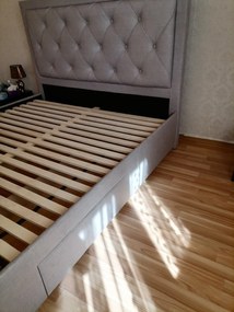 Pat tapitat dormitor ,de lux , pentru saltea , stofa gri,cu sertare si suport saltea inclus 160x200 cm -loc saltea