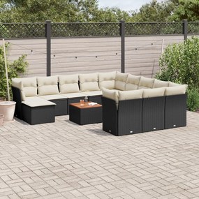 3223984 vidaXL Set mobilier de grădină cu perne, 13 piese, negru, poliratan