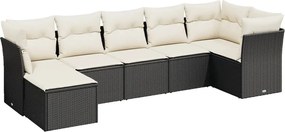 vidaXL Set canapele de grădină cu perne, 7 piese, negru, poliratan