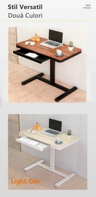 Birou Reglabil Multifuncțional cu Manivelă, Cadru Metalic, Sertar Glisant Ascuns, Design Compact – Ideal pentru Pat, Canapea și Lucru Flexibil, Nuc/Negru