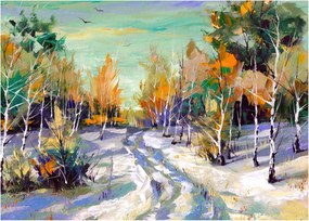 Tablou - Drum înzăpezit prin pădure (70x50 cm)