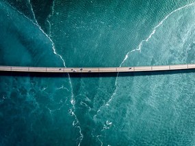 Fotografie Driving on a bridge over deep blue water, HRAUN, (40 x 30 cm)