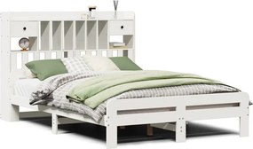 vidaXL Pat cu bibliotecă fără saltea, alb, 150x200 cm, lemn masiv pin