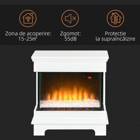 HOMCOM Șemineu Electric 1000W/2000W, Șemineu Electric Independent cu Telecomandă și Protecție la Supraîncălzire, 61x28x66,5 cm, Alb | Aosom Romania