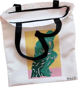 Sacosa de Panza pentru Cumparaturi, Geanta Tote, model The Thinker, Cu fermoar, 38x34.5 cm, Alba, BEKZ®