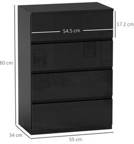 HOMCOM Comodă cu 4 sertare Comodă de stil modern pentru dormitor intrare living 55x34x80 cm Negru | Aosom Romania
