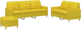 vidaXL Set de canapele cu perne, 3 piese, galben deschis, textil