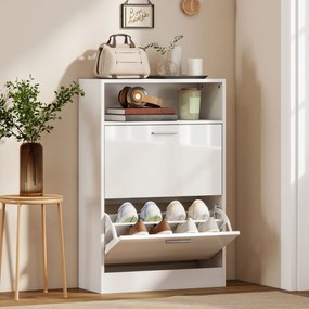 HOMCOM Dulap pentru încălțăminte 8 perechi, dulap, 2 sertare rabatabile, rafturi reglabile și compartiment, alb | Aosom Romania