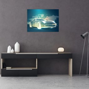 Tablou pe sticlă - Mașină din forme geometrice (70x50 cm)