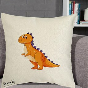 Perna Decorativa T-Rex Portocaliu, 40x40 cm, Ecru, Husa Detasabila, Perna Inclusa, BEKZ®