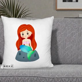 Perna Personalizata Sirena Kawaii Roscat, 40x40 cm, Alb Pufos, Husa Detasabila, Perna Inclusa, BEKZ®