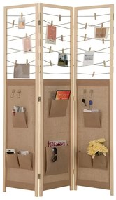 Paravan cu 3 panouri, 8 compartimente de depozitare și 4 cârlige – natur