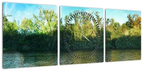 Tablou - lac (cu ceas) (90x30 cm)