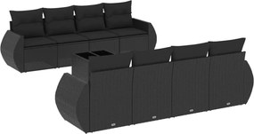 vidaXL Set mobilier de grădină cu perne, 9 piese, negru, poliratan