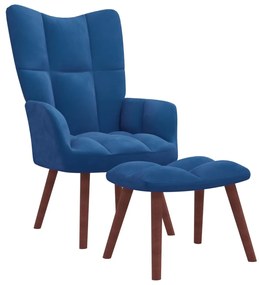Scaun de relaxare cu taburet, albastru, catifea 1, Albastru, Cu suport de picioare