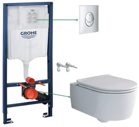 Set vas wc suspendat rimless cu capac Villeroy  Boch, rezervor incastrat si clapeta crom Skate Air Grohe