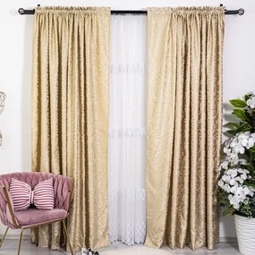 Set 2 bucati Draperie din Jacquard Satina  Bej Gold- 2m latime x 2.32 m inaltime   rejansa pt. bara