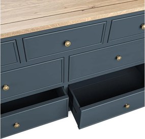 Comodă lemn masiv natur Richmond 7 sertare Albastru/, 140 × 45 × 77 cm