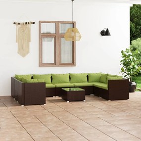 3101980 vidaXL Set mobilier de grădină cu perne, 10 piese, maro, poliratan