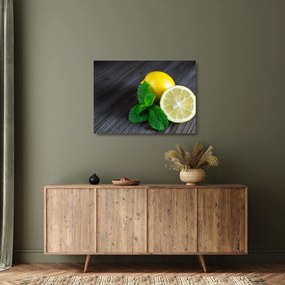 Tablou pe sticlă cu lămâie și mentă pe masă (70x50 cm)