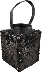 Laterna cu sclipici LOFTY GLAM 20 cm, neagra