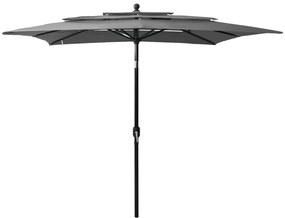Umbrela de soare 3 niveluri, stalp aluminiu, antracit 2,5x2,5 m