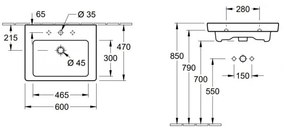 Set mobilier 58.7cm Villeroy&amp;Boch Subway 2.0 alb lucios, cu lavoar Subway 2.0, A68700DH+7113F001