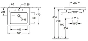 Set mobilier 58.7cm Villeroy&amp;Boch Subway 2.0 alb lucios, cu lavoar Subway 2.0, A68700DH+7113F001