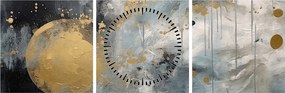 Tablou - Abstracție cu minge de aur (cu ceas) (90x30 cm)