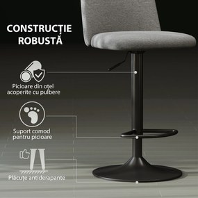 HOMCOM Set 2 Scaune de Bar Pivotante cu Înălțime Reglabilă Gri Închis | Aosom Romania