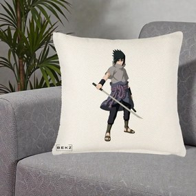 Perna Personalizata Naruto Sasuke Uchiha cu Sabia, 40x40 cm, Crem Reliefat, Husa Detasabila, Perna Inclusa, BEKZ®