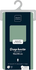 Cearceaf verde din bumbac cu elastic 90x190 cm Lina – douceur d'intérieur