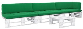 Set mobilier paleti cu perne, 4 piese, lemn pin alb tratat Verde, colt + 2x mijloc + masa, Alb, 1