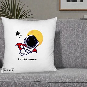 Perna Decorativa Astronaut To The Moon, 40x40 cm, Alb Pufos, Husa Detasabila, Perna Inclusa, BEKZ®