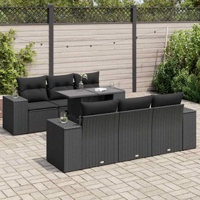 vidaXL Set canapele de grădină cu perne, 7 piese, negru, poliratan