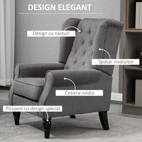 HOMCOM Fotoliu de Living Stil Francez cu Perne Detașabile Gri | Aosom Romania