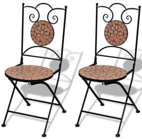 Set mobilier bistro, 3 piese, caramiziu, placi ceramice Terracota, Rotund, 3