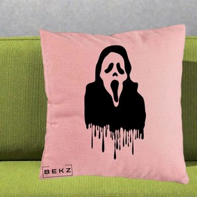 Perna Personalizata Halloween Ghostface Scream Picurand, 40x40 cm, Roz, Husa Detasabila, Perna Inclusa, BEKZ®