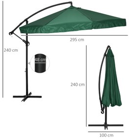 Outsunny Umbrelă de Soare cu Plasă de Țânțari, Umbrelă de Soare cu Deschidere Manivelă și Bază Transversală, 295x295x240 cm, Verde
