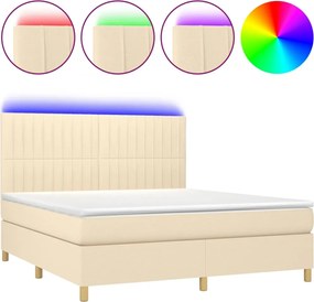 vidaXL Pat cu arcuri, saltea și LED, crem, 160x200 cm, textil