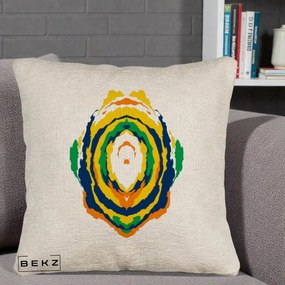 Perna Decorativa Oval Abstract Multicolor, 40x40 cm, Bej Canapea, Husa Detasabila, Perna Inclusa, BEKZ®